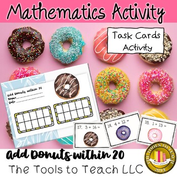 Preview of Donuts Add within 20 Math Task Card Activity No Prep