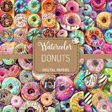 Donuts Set 2 - Watercolor Digital Dessert Paper Backgrounds