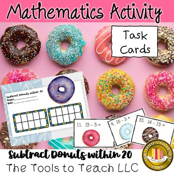 Preview of Donuts Subtract within 20 Math Task Card Activity No Prep