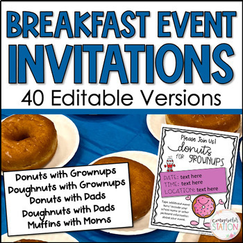 Preview of Donuts with Grownups, Donuts for Dads, Muffins for Moms Editable Invitations