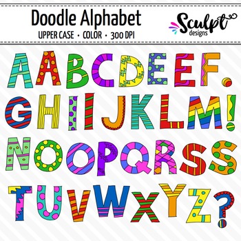 Download Doodle Alphabet Upper Case Letters Color By Sculpt Designs Tpt