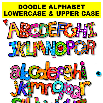 Doodle Alphabet Uppercase & Lowercase Clipart | Commercial Use | TPT