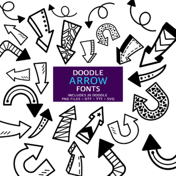 Preview of Doodle Arrow Fonts, Instant File otf Font Download, 26 Digital Arrow Font Bundle
