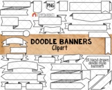 Doodle Banners ClipArt - Hand Doodled Ribbon Banner - Blac