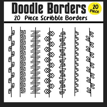 Preview of Doodle Borders, Black and White 20  Piece Scribble Borders