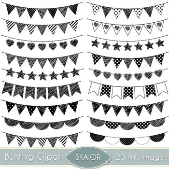 Doodle Bunting Clipart Digital Flags Bunting Clip Art Party Garland Clipart