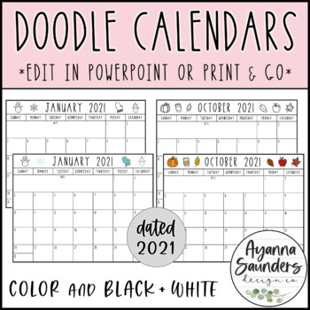 Preview of Doodle Calendars 2021 EDITABLE (PowerPoint & Printable)