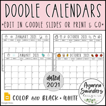 Preview of Doodle Calendars 2021 EDITABLE (Google Slides & Printable)