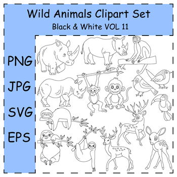 Preview of Doodle Cartoon Wild Animals Clipart Collection. Kawaii Wildlife | Commercial Use