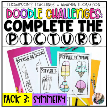 Preview of Line Symmetry Activities Doodle Challenges Math COMPLETE THE PICTURE