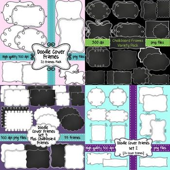 Preview of Doodle Cover Frames Bundle ~ 100 Frames in White, Transparent, and Chalkboard