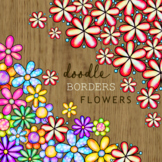 Doodle Daisy Flower Watercolor Page Border Clipart