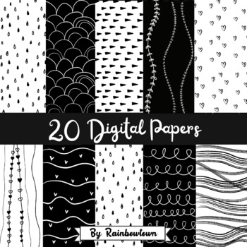 Doodle Digital Papers - Backgrounds Hand drawn Mimimal Boho by RainbowTown