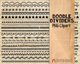 Doodle Dividers ClipArt - Hand Doodled Borders - Black & W