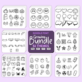 Preview of 1,000 Doodle Font Growing Bundle with 51 Theme, Instant File otf, ttf, Clip Art