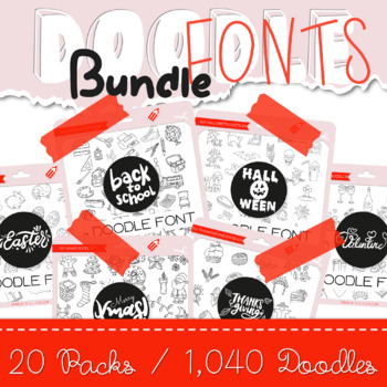 Preview of Doodle Fonts Bundle by W Λ D L Ξ N - 1,000+ Cute Hand-Drawn Doodles