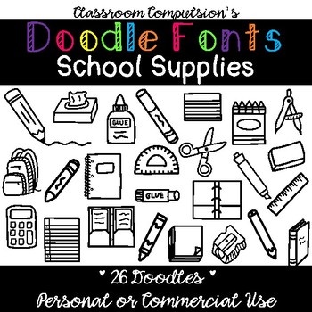Preview of Doodle Fonts School Supplies (for Personal or Commercial Use)