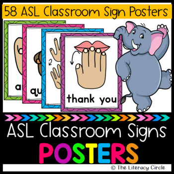 Preview of Doodle Frame ASL Classroom Signal Posters / ASL Classroom Hand Signal Posters
