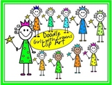 Doodle Girls with Crowns Clip Art