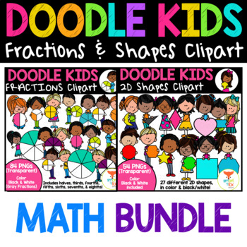 Preview of Doodle Kids BUNDLE Fractions and 2D Shapes Math Clipart
