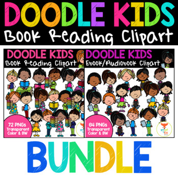 Preview of Doodle Kids BUNDLE Reading books, ebooks, listening to audiobooks Clipart