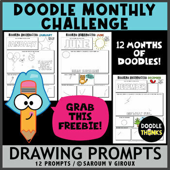Preview of Doodle Monthly Challenge All Year Long Drawing Creative Activities FREEBIE