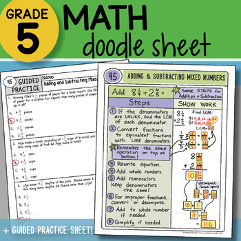 Preview of Math Doodle - Adding & Subtracting Mixed Numbers - So EASY to Use! PPT Included