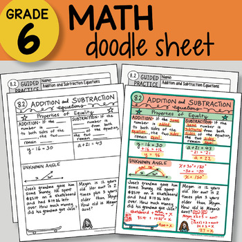 Preview of Doodle Sheet - Addition and Subtraction Equations - So EASY to Use! PPT included