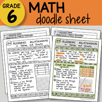 Preview of Math Doodle - Algebraic Relationships in Tables and Graphs - EASY to Use Notes