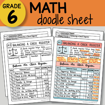 Preview of Math Doodle Sheet - Balancing a Check Register - EASY to Use Notes with PPT