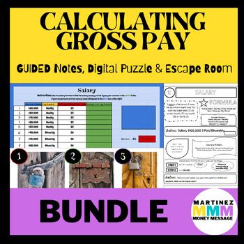 Preview of Gross Pay Unit BUNDLE Guided Notes + Escape Room + Digital Self Grading Puzzle