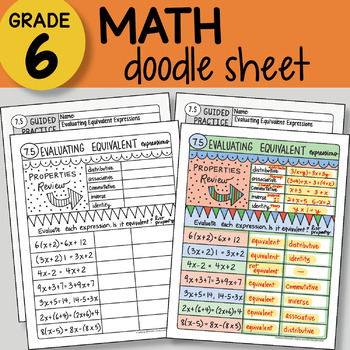 Preview of Math Doodle Sheet - Evaluating Equivalent Expressions -  EASY to Use Notes
