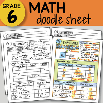 Preview of Math Doodle Sheet - Exponents -  EASY to Use Notes - PPT included!
