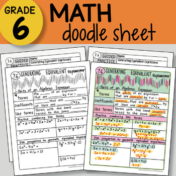 Preview of Math Doodle Sheet - Generating Equivalent Expressions -  EASY to Use Notes -