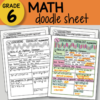 Math Doodle Sheet Generating Equivalent Expressions Easy To Use Notes