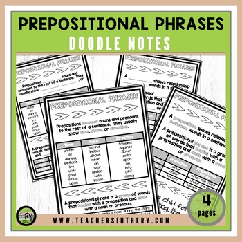 Preview of Doodle Notes | Interactive Notebooks | Prepositional Phrases
