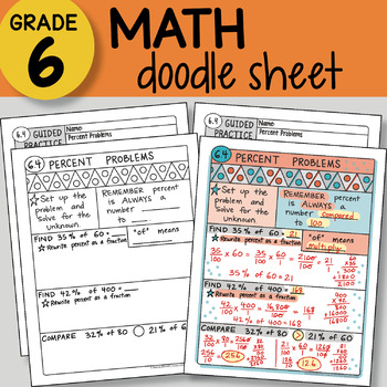 Preview of Math Doodle Sheet - Percent Problems -  EASY to Use Notes - PPT included!