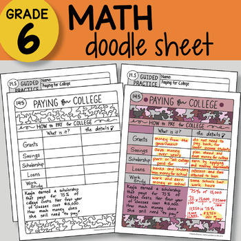 Preview of Math Doodle Sheet - Paying for College - EASY to Use Notes with PowerPoint