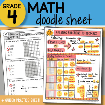 Preview of Doodle Sheet - Relating Fractions to Decimals - So EASY to Use! PPT Included