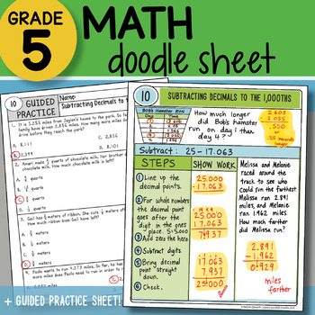 Preview of Math Doodle - Subtracting Decimals to the 1,000s - So EASY to Use! PPT Included