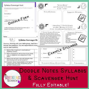 Preview of Doodle Notes Syllabus & Scavenger Hunt Bundle (Google Drive -Fully Editable)