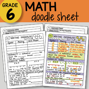 Preview of Math Doodle Sheet - Writing Inequalities - EASY to Use Notes - PPT included!