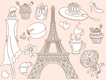 Doodle Paris Clipart - Digital Vector Paris, Eiffel Tower, Paris Clip Art