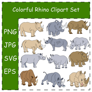 Preview of Doodle Rhino Clipart. Hand-drawn Cartoon Rhino Collection | Commercial Use