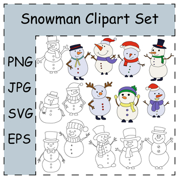 Preview of Doodle Snowman Clipart Collection. Winter Season Clipart Set | Commercial Use