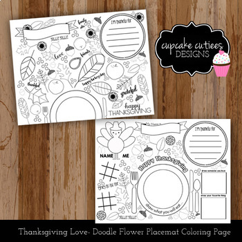Preview of Doodle Thanksgiving Digital Coloring Page - Place mat