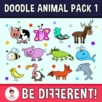 Doodle Animal Clipart Pack 1 by PartyHead Graphics | TpT