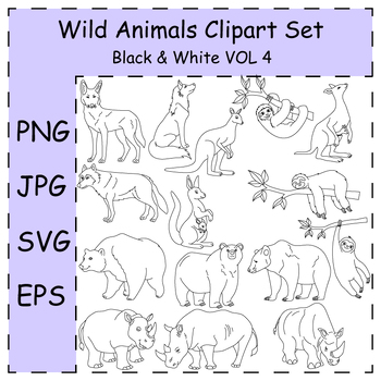 Preview of Doodle Wild Animals Clipart. Cartoon Wildlife Illustrations | Commercial Use