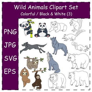 Preview of Doodle Wild Animals Clipart. Hand-drawn Wildlife Illustrations | Commercial Use