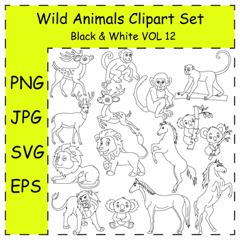 Preview of Doodle Wild Animals Clipart Set. Cartoon Wildlife Illustrations | Commercial Use